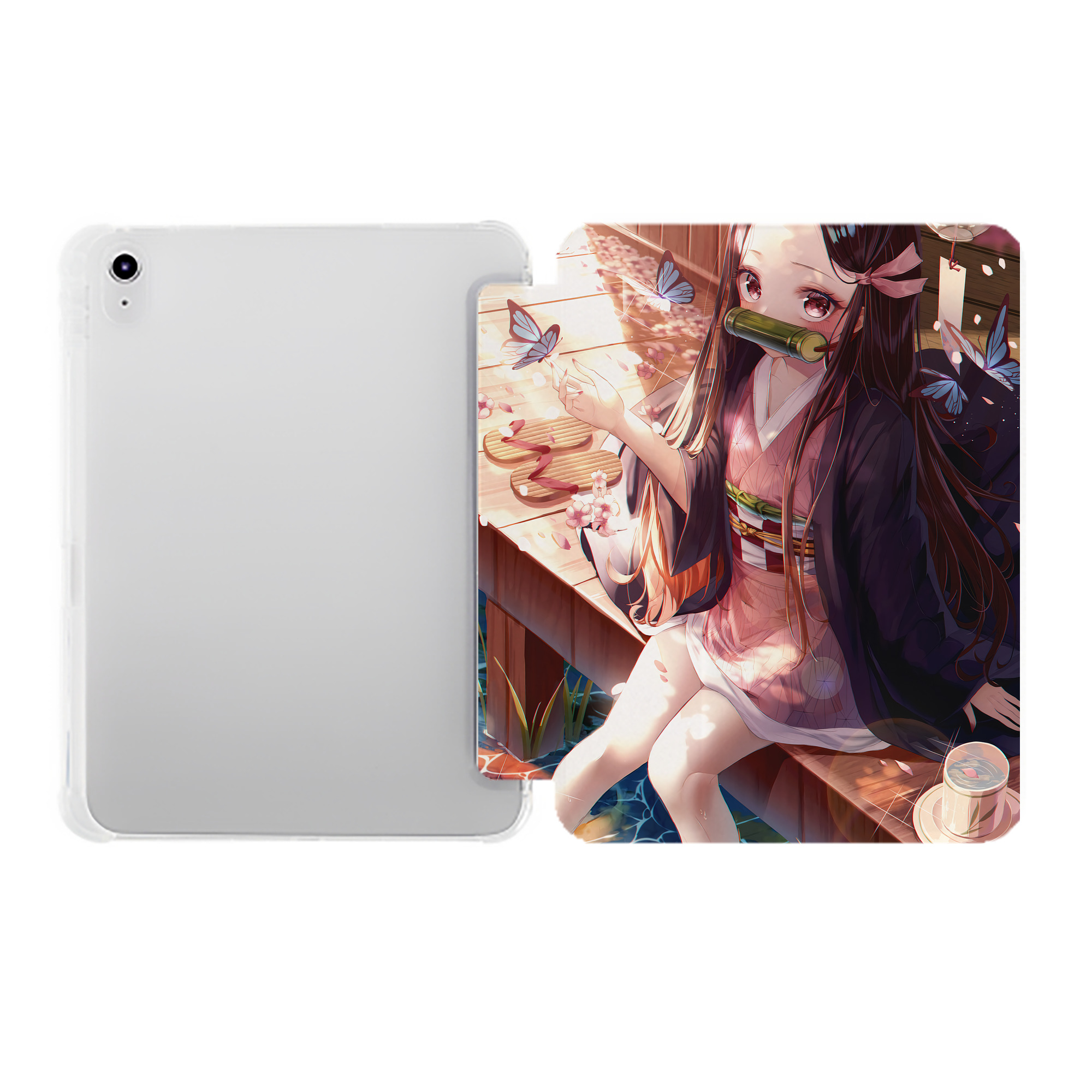 （画像用） 鬼滅の刃（きめつのやいば）竈門 禰󠄀豆子／かまど ねずこ Kamado Nezuko IPad ケース ペン収納付き 三つ折りスタンド PUレザー×シリコン 対応機種9.5/10.5/10.9インチ